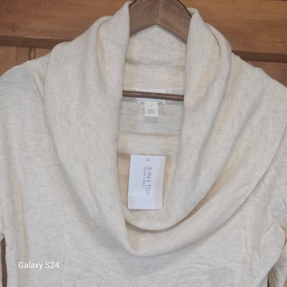 Caslon Wmns 3-in-1 Cowl Neck Sweater Cream Wool Blend Long Sleeve Top Small NEW